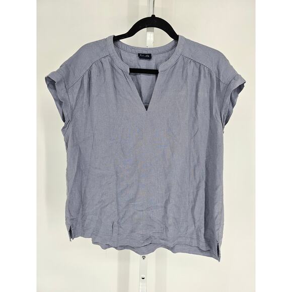 Splendid Womens Sz L Short Sleeve Linen Blend Blouse Shirt Light Purple Loose - Picture 1 of 4